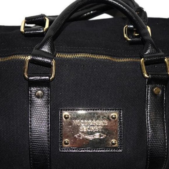 Victoria's Secret Bag Black Canvas Satchel - Picture 2 of 8
